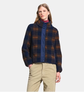 Blouson jacquard en sherpa à carreaux - Aigle - Bleu et marron