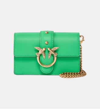 Petit sac à épaule love bag simply en cuir - Pinko - Vert île doré antique
