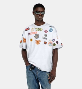 T-shirt en coton avec imprimé patchs all-over - Diesel - Blanc