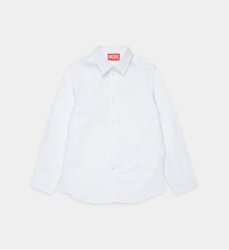 Chemise classique en popeline avec logo sur le col - Diesel Kids - Blanc