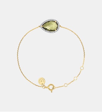Bracelet, quartz olive, diamants, or jaune Morganne Bello