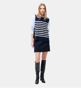 Poncho hevy - Motif rayures - Laine rws - Coupe droite - Caroll - Bleu marine
