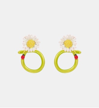 Boucles d'oreilles tiges créoles fleur blanche et coccinelle - Les Néréides - Multicolore