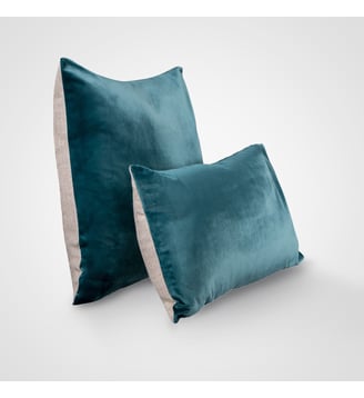 Housse de coussin velours et lin, DOUCEUR VELOURS - Blanc Cerise - Bleu