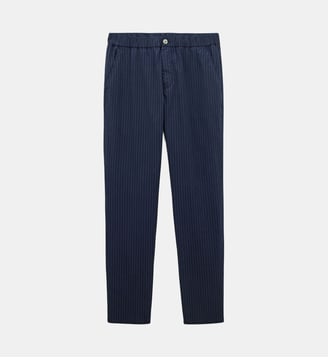 Pantalon rayé chino carotte coton  - Serge Blanco - Bleu marine