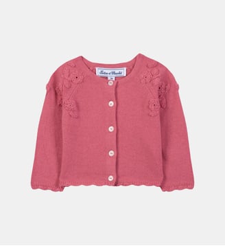 Cardigan -   laine broderie main fleurs - Tartine Et Chocolat - Rose