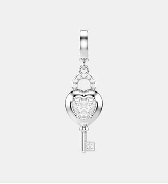 Charm Idyllia, Cœur avec clé, Métal rhodié - Swarovski - White et rrhodium plated