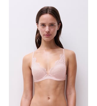 Soutien-gorge coques plongeant avec dentelle de Leavers - Chantelle X - Petal powder