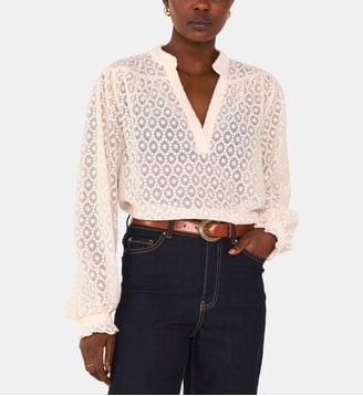 Blouse Col V Brodée En Coton Daniela - Maison 123 - Crème