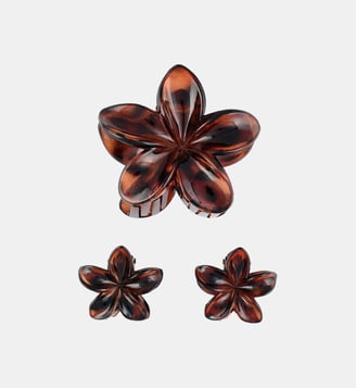 Set de 3 pinces cheveux fleurs tropicales écaille - Balaboosté - Marron