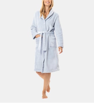 Robe de chambre boutonnée en peluche flanelle ESSENTIEL H51B - Lingerie Le Chat - Bleu