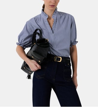Blouse rayée à volants en popeline -  CLEE - Gerard Darel - Bleu océan