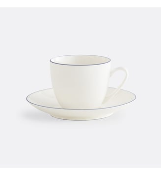 Lot de 4 tasses/sous-tasses à thé porcelaine - La Redoute Interieurs - Blanc et bleu