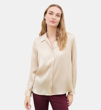 Chemise cjamie1 100% soie - Motif uni - Coupe droite - Caroll - Sable