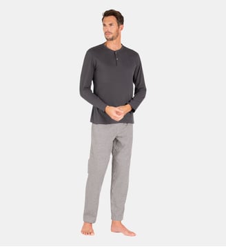 Pyjama long jersey flanelle - Eminence - Gris