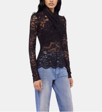 Top manches longues en dentelle col montant - Rabanne - Noir