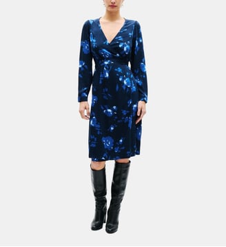 Robe rlena - Motif floral - Viscose - Coupe droite - Caroll - Bleu marine