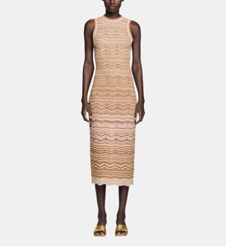 Robe longue en maille fantaisie - Sandro - Marron