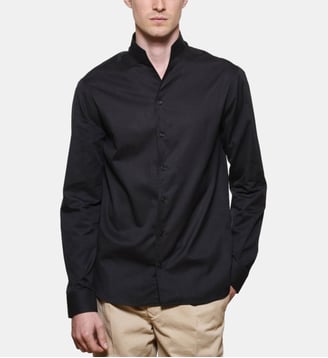 Chemise noir à col officier coupe droite - Atelier Privé - Noir