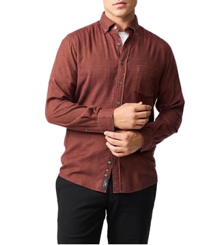 Chemise unie slim en coton et lyocell manches longes Barrhill - Rodd & Gunn - Rust