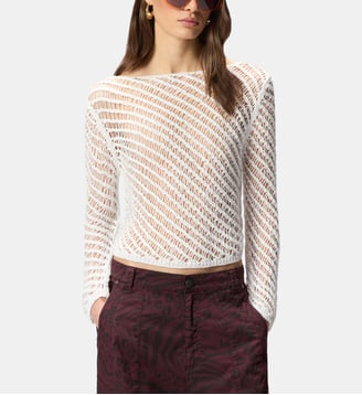 Pull effet crochet à paillettes - Pinko - Blanc et jaune
