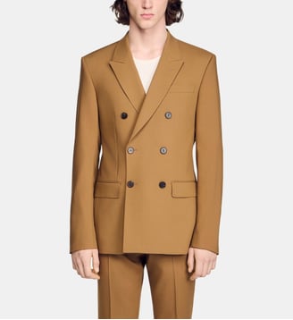 Veste de costume croisée en laine - Sandro - Camel