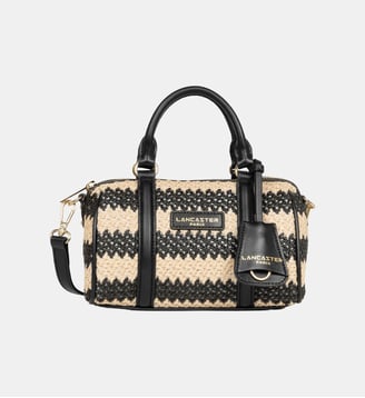 Sac à main polochon S effet osier - Lancaster - Noir rayures