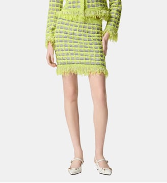 Mini-jupe en natté et maille effrangée - Pinko - Gris et jaune