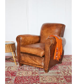 Fauteuil club en cuir Ernest N°1103- Produit chiné - Debongout - Marron