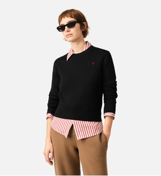 Pull Col Rond Ami De Coeur En Laine - AMI Paris - Noir et rouge
