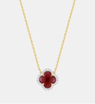 Collier, mini quartz rouge, diamants, or jaune Morganne Bello