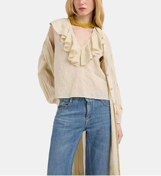 Top fiesta en voile brodé - Momonì - Beige