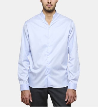 Chemise col chef ciel en twill coupe droite - Atelier Privé - Bleu ciel