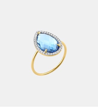 Bague, topaze swiss blue, diamants, or jaune Morganne Bello