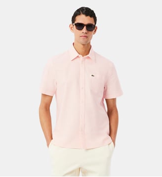 Chemise manches courtes regular fit Oxford - Lacoste - Rose et blanc