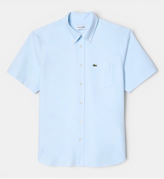 Chemise manches courtes regular fit Oxford - Lacoste - Blanc et bleu