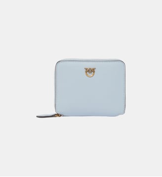 Portefeuille carré à contour zippé en cuir - Pinko - Bleu ciel