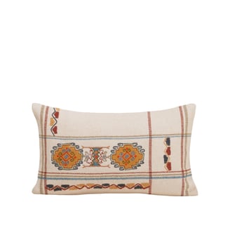 Housse De Coussin  Jacquard de coton et broderie ethnique - Madura - Naturel et multicolore