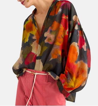 Blouse neblina en voile de coton imprimé - Momonì - Rouge