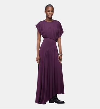 Longue robe asymétrique avec détails froncés - Rabanne - Violet magenta
