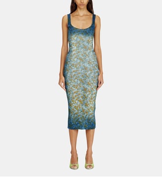 Robe midi en maille côtelée avec effet floral radiographique - Diesel - Bleu
