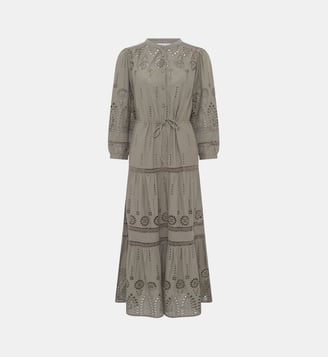 Robe longue à broderies en coton - RHONIE - Gerard Darel - Vert kaki