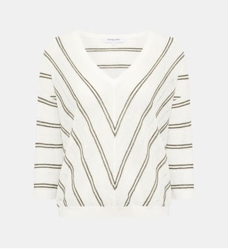 Pull V rayé en lin et coton - LERYA - Gerard Darel - Vert kaki
