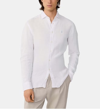 Chemise En Lin Teint En Pièce Coupe Ajustée - Hackett London - Blanc