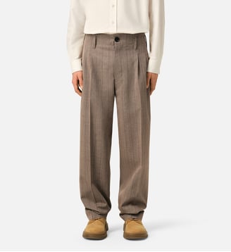 Pantalon rayé deux plis en laine - AMI Paris - Marron choco et rouge rubis