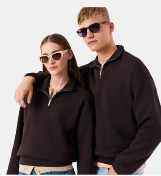 Sweatshirt col zippé molleton épais - Lacoste - Marron buffle