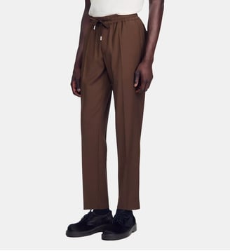 Pantalon élastiqué en laine - Sandro - Tabac fonce