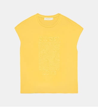 T-shirt sans manches col rond imprimé broderie TUNSET - La Petite Etoile - Jaune