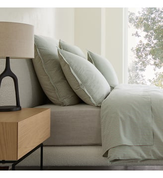 Taie d'oreiller en percale lavée 120 fils - AM.PM - Rayé menthe et bronze