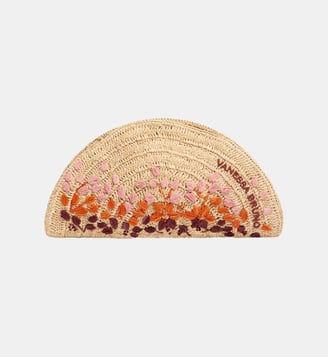 Sac Clutch En Raphia Brodé - Vanessa Bruno - Multico et rose